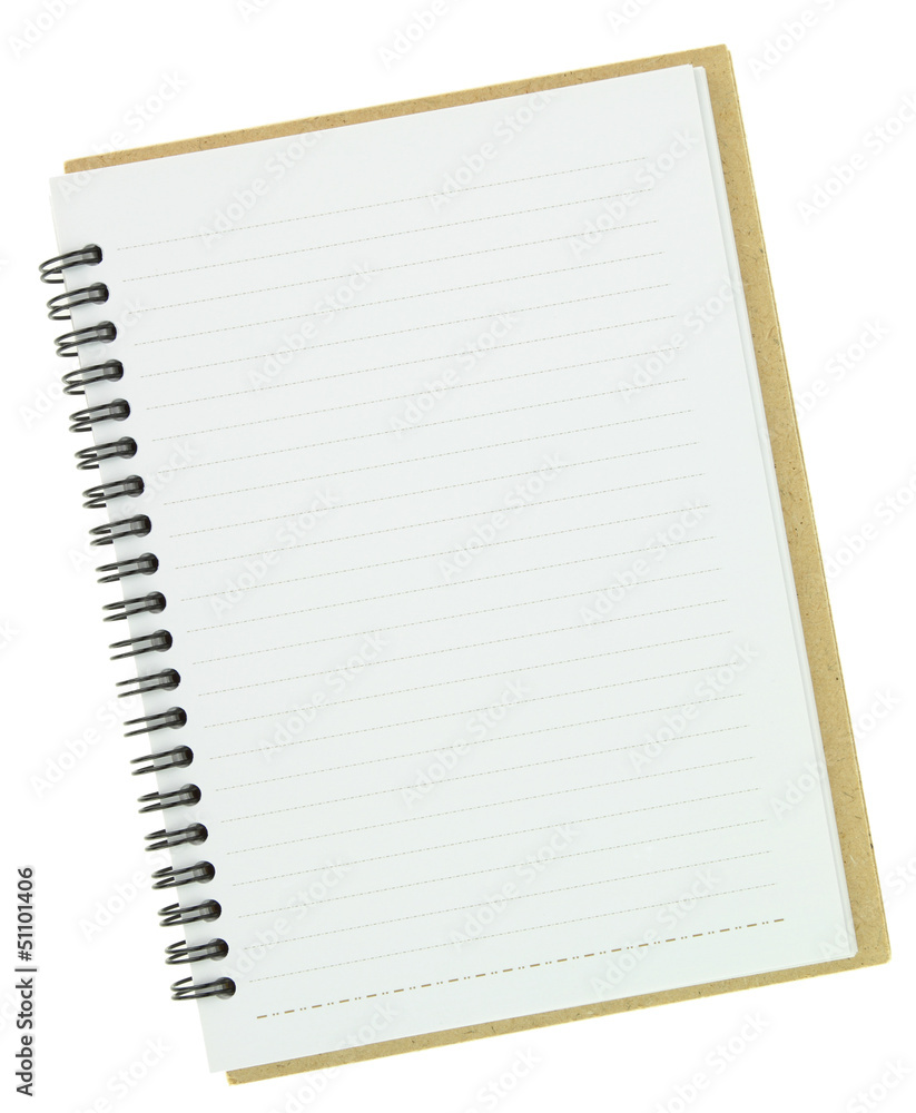 Blank notebook isolated on white - obrazy, fototapety, plakaty 