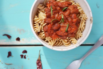 Sticker - pasta with tomato sause and beans