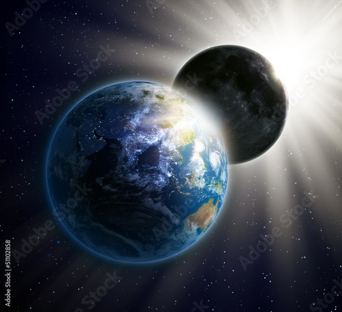 Nowoczesny obraz na płótnie Solar eclipse seen from space