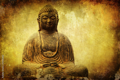Board z aluminiowym obramowaniem Buddha statua z dekoracyjną tło teksturą