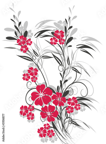 Fototapeta na wymiar floral rouge et grise