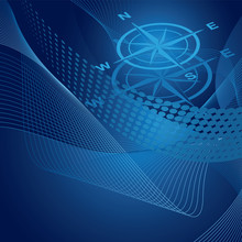 Blue Compass On Swirls And Gradient Background