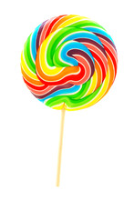 Single Multi Colored Lollipop Candy Isolated On White