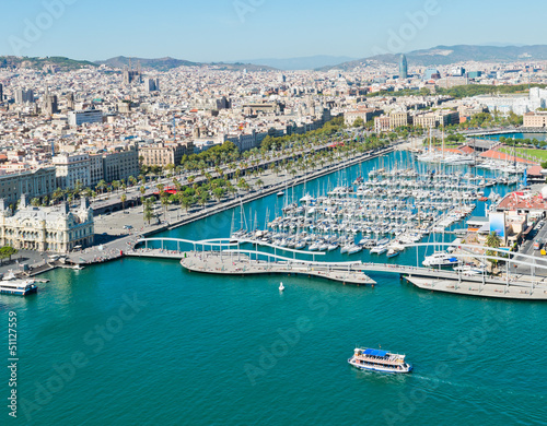 Fotoboard na płycie Widok z lotu ptaka dzielnicy portowej w Barcelonie, Hiszpania