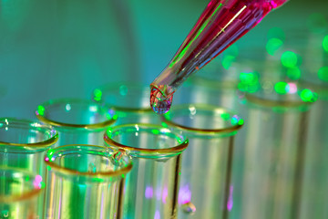 Wall Mural - pipette adding fluid to one of several test tubes