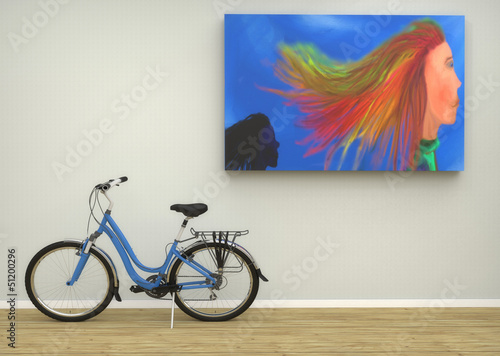 Nowoczesny obraz na płótnie Bicicleta en una sala de estar