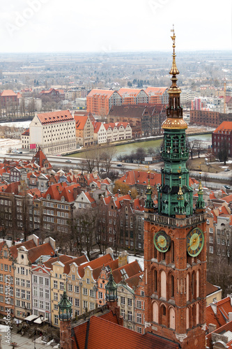 Nowoczesny obraz na płótnie Aerial view of old town in Gdansk.