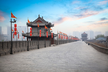 Sticker - xian ancient city wall at dusk