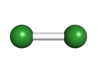 Sticker - Elemental chlorine (Cl2), molecular model.