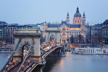 Chain Bridge In Budapest At Dawn