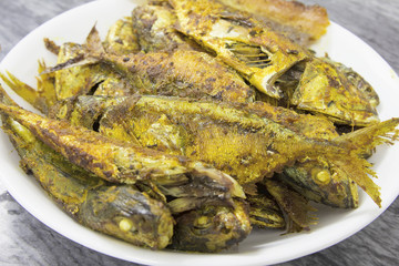 Deep Fired Fish with Curry Powder Closeup