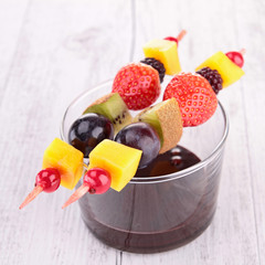 Canvas Print - fruit skewer and chocolate sauce