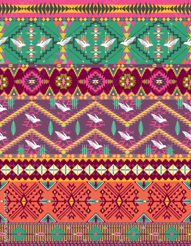 Obraz na płótnie canvas Bezszwowy kolorowy aztec wzór z ptakami