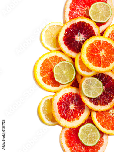 Plakat na papierze fotorealistycznym Plasterki grejpfruta, pomarańczy, limonki i cytryny