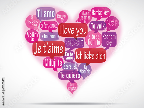 Obraz w ramie nuage de mots bulles : je t'aime traduction forme coeur