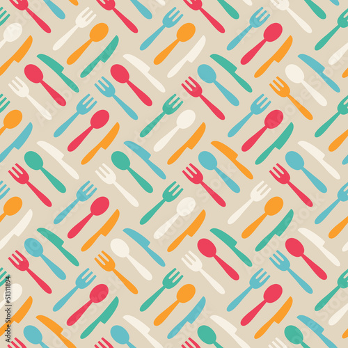 Naklejka na meble Kitchen patternSeamless cute pattern with color kitchen items