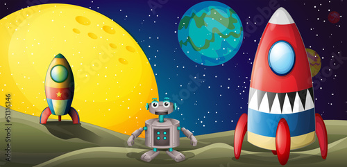 Obraz na płótnie canvas trzyczęściowy "tryptyk" Robot w środku dwóch sterowców