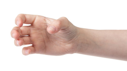 female teen hand to hold something cylinder like a bottle