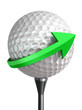 golf ball on tee and green arrow