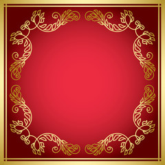 Wall Mural - red vector card with golden frame