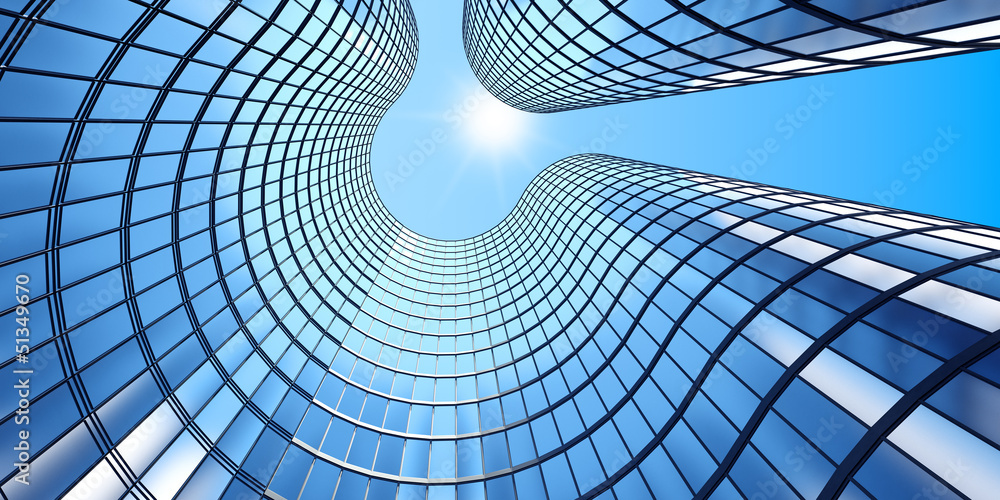 3d render of morning view to perspective glass building