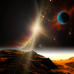 Wall Mural - a view of planet earth and the universe from the moon's surface.