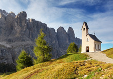 Nature Landscape With Nice Church In A Mountain Pass In Italy Al
