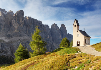 Poster - Nature landscape with nice church in a mountain pass in Italy Al