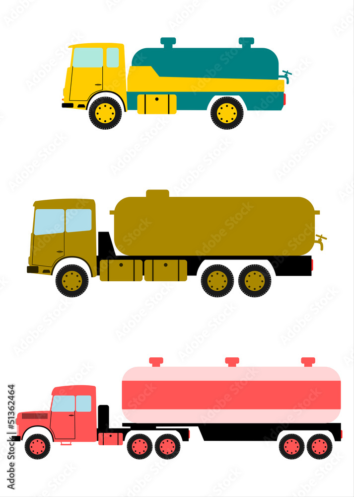 Zestaw cystern na podwoziach starych ciężarówek. - obrazy, fototapety, plakaty 