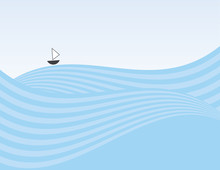 Abstract Waves Background With Small Sailboat