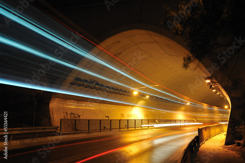 Lights of tunnel in the night - longexposure photography Poster