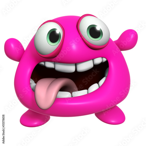 Obraz w ramie 3d cartoon crazy pink monster