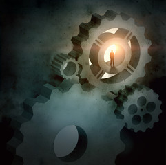 Businessman silhouette in picture of mechanism