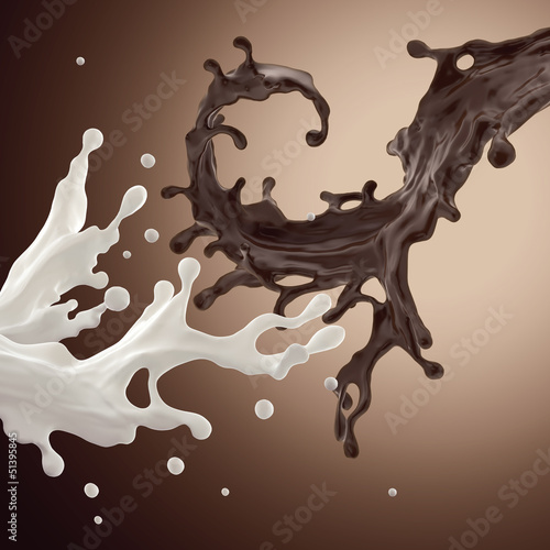 Fototapeta na wymiar collision of liquid chocolate and milk splash