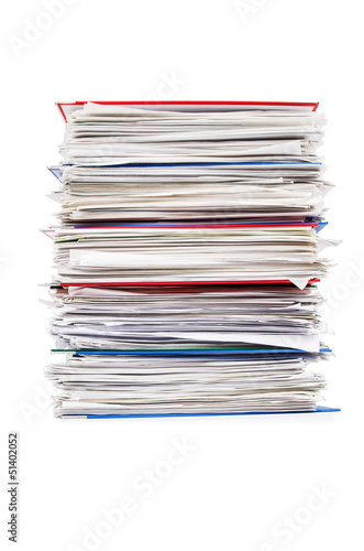 Fotografía Pile of papers isolated on white