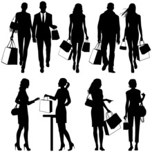 Several People, Shopping - Vector Silhouettes