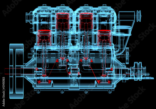 Board z aluminiowym obramowaniem Silnik spalinowy (3d xray czerwony i niebieski przezroczysty)