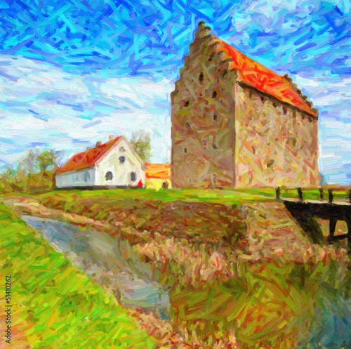 Naklejka - mata magnetyczna na lodówkę Glimmingehus Castle Painting