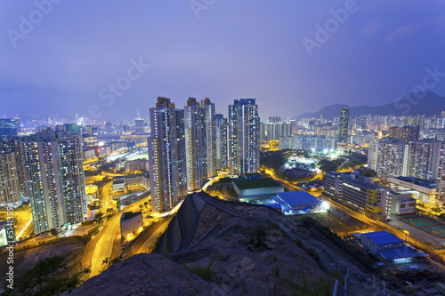 Fotoboard na płycie Hongkong downtown w nocy