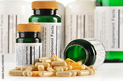 Fotografie, Obraz Composition with dietary supplement capsules. Drug pills