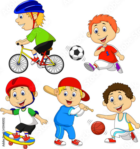 Obraz w ramie Funny boy cartoon character doing sport