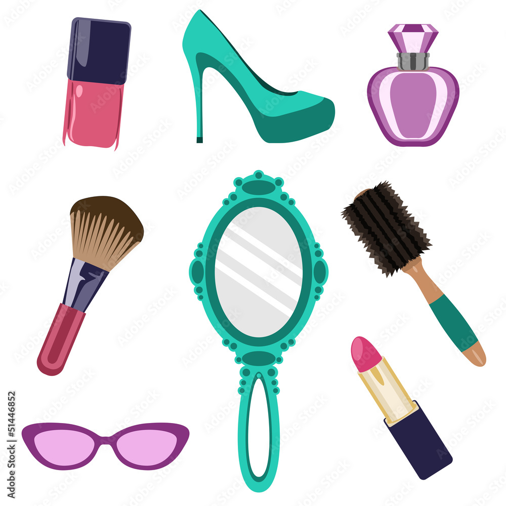 Conjunto de objetos de estética femenina Stock Vector | Adobe Stock, image size:1000x1000