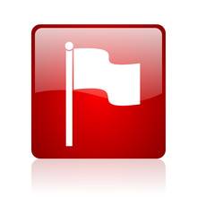 Flag Red Square Web Glossy Icon