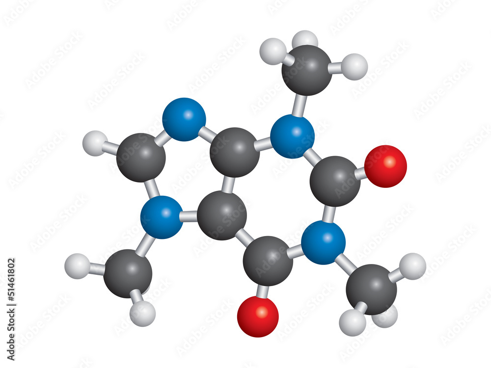 Caffeine molecule ball and stick model - C8H10N4O2 Stock Vector | Adobe ...