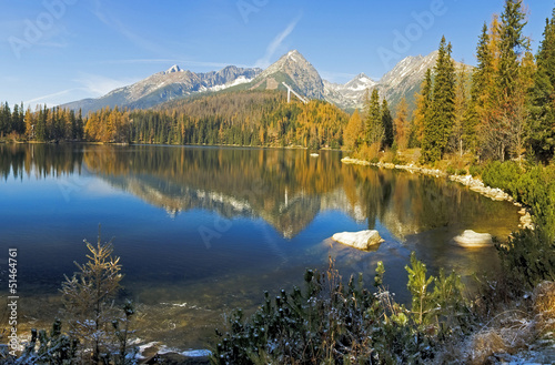 Board z aluminiowym obramowaniem Natura górska scena z pięknym jeziorem na słowacji tatra