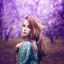Beautiful Girl In A Vintage Style In A Fabulous Purple Park