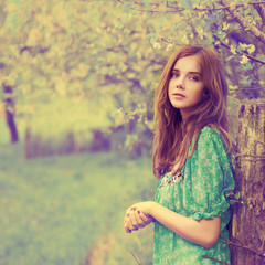 Vintage photo of beautiful girl in spring