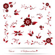 Vector set of red flowers and leaves