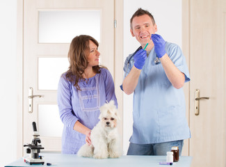 Vet dog and client