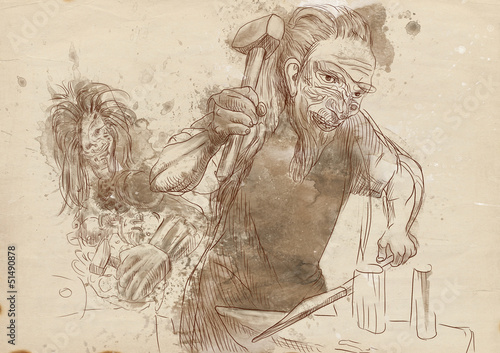 Cuadros en Lienzo Hephaestus. Greek myths and legends - full sized hand drawing